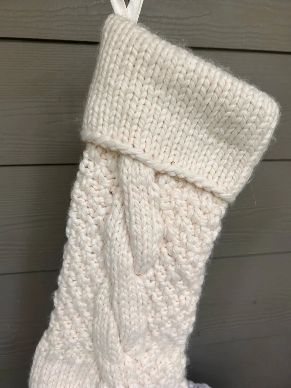 Pottery Barn Cream Chunky Knit Stocking with Folded Cuff